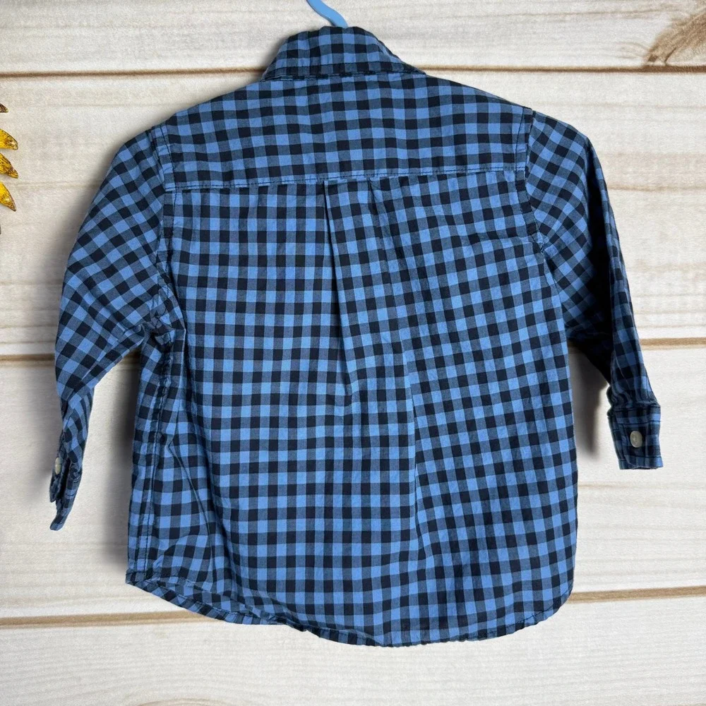 Ralph Lauren Baby Boys Blue Gingham Button Down Shirt Size 6M‎